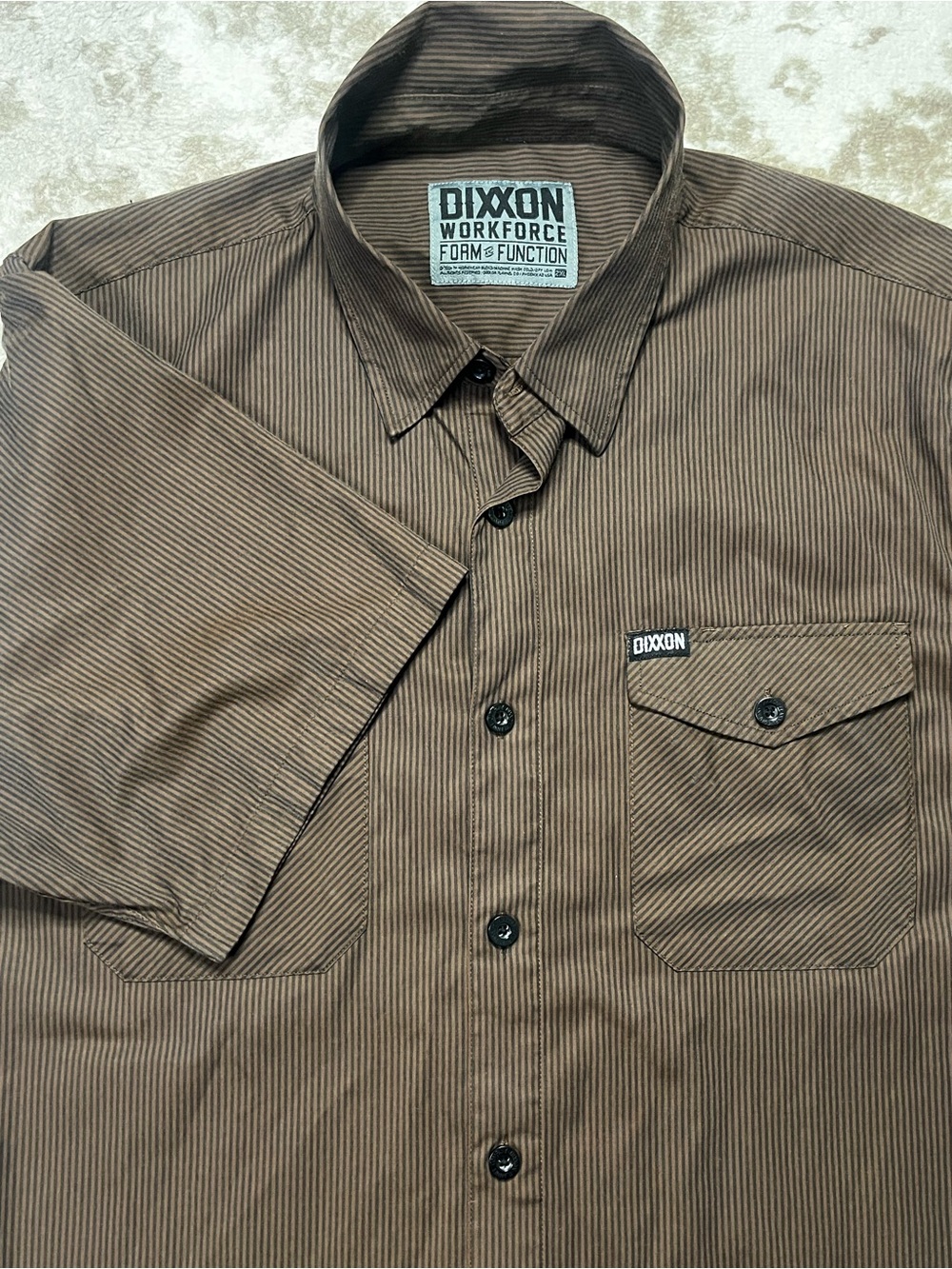 Dixxon Workforce Mens 2XL Brown Stripe Short Sleeve Work Shirt D-Tech Button